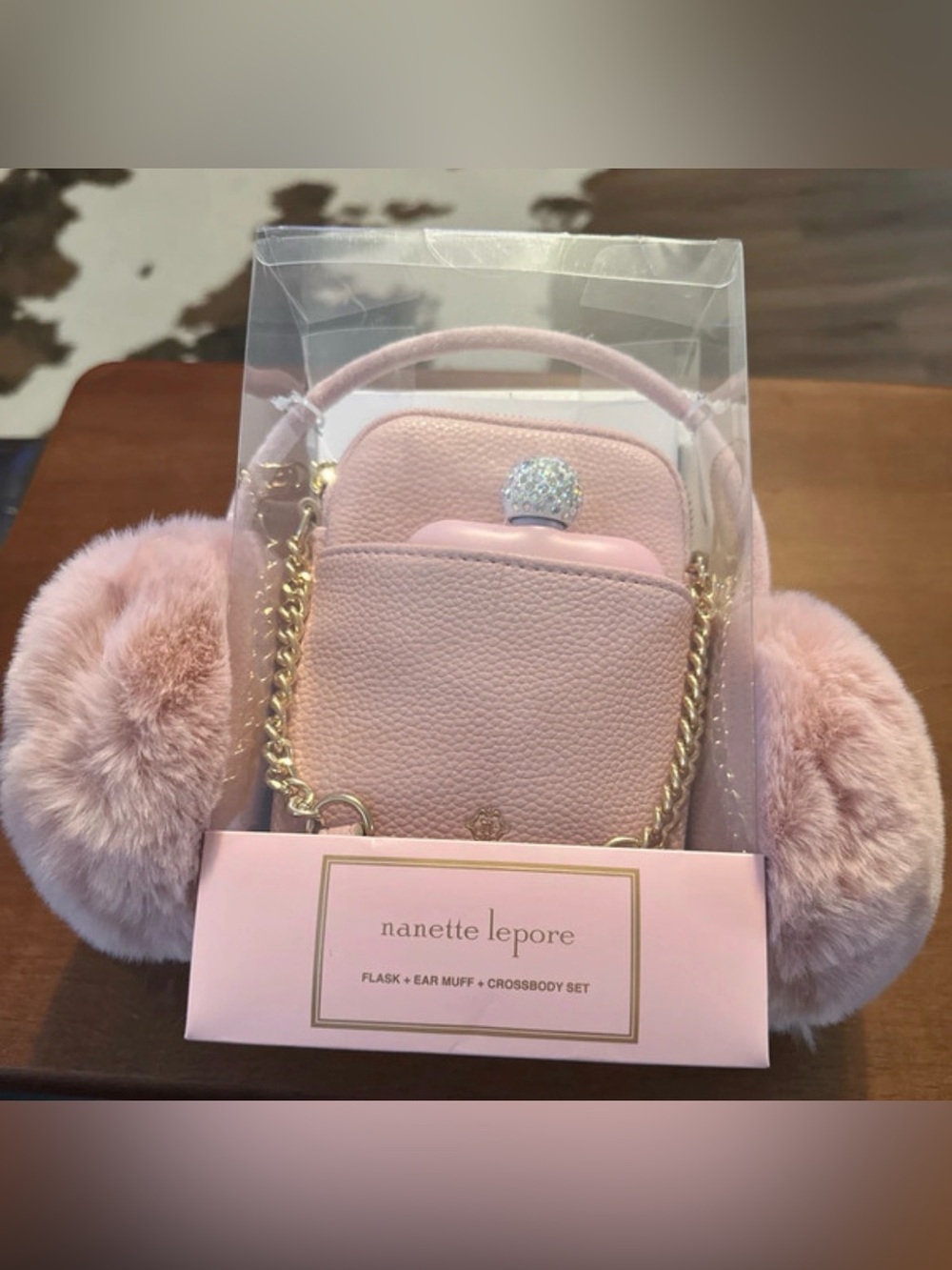 Nanette Lepore Pink Faux-Leather Crossbody Set with Gold Chain